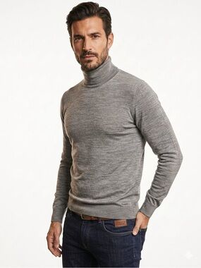 GAUDI Men’s Gray Wool Turtleneck Sweater Size M Fine Knit Pullover Italy Brand